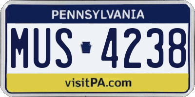 PA license plate MUS4238