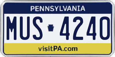 PA license plate MUS4240