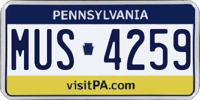 PA license plate MUS4259