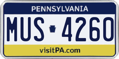 PA license plate MUS4260