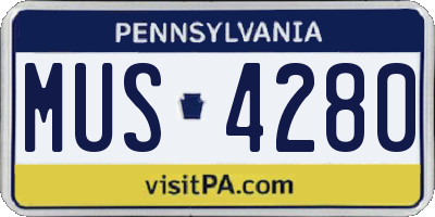 PA license plate MUS4280