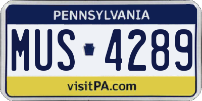 PA license plate MUS4289