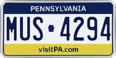 PA license plate MUS4294