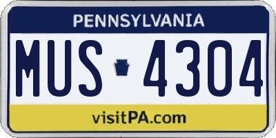 PA license plate MUS4304