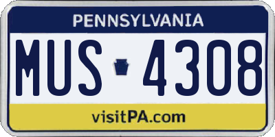 PA license plate MUS4308
