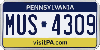 PA license plate MUS4309