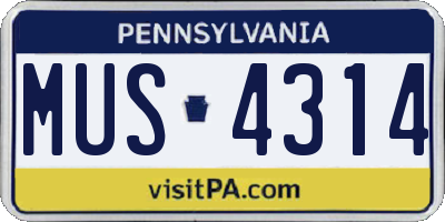 PA license plate MUS4314