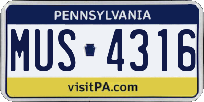PA license plate MUS4316