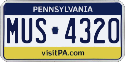 PA license plate MUS4320
