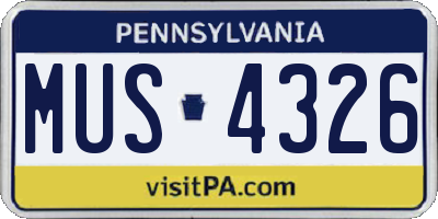 PA license plate MUS4326