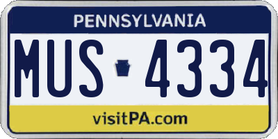 PA license plate MUS4334