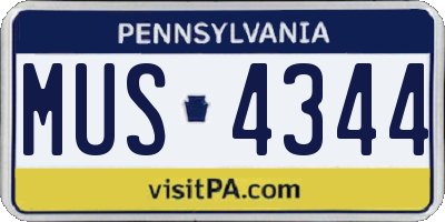 PA license plate MUS4344