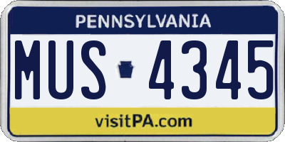 PA license plate MUS4345