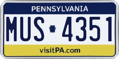 PA license plate MUS4351