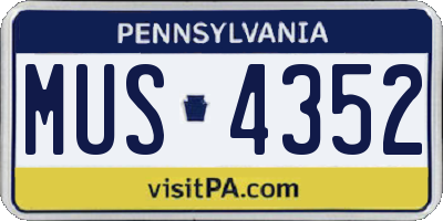PA license plate MUS4352