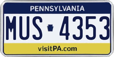 PA license plate MUS4353