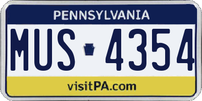 PA license plate MUS4354