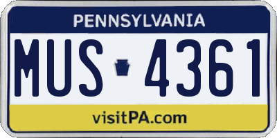 PA license plate MUS4361