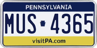 PA license plate MUS4365