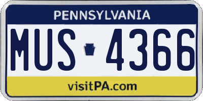 PA license plate MUS4366