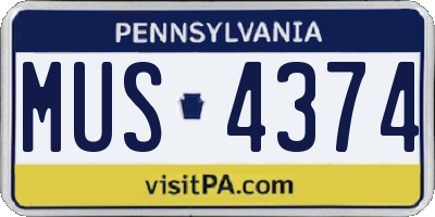 PA license plate MUS4374