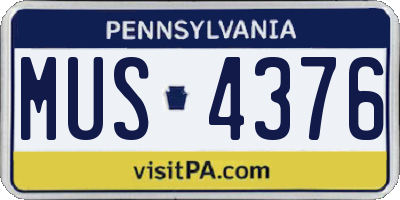 PA license plate MUS4376