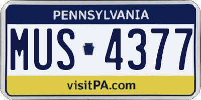 PA license plate MUS4377