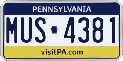 PA license plate MUS4381