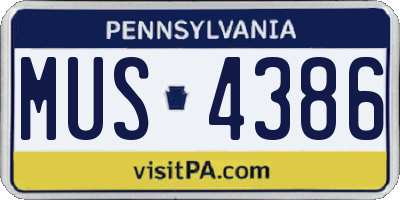 PA license plate MUS4386