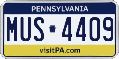 PA license plate MUS4409