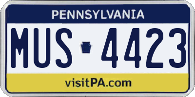 PA license plate MUS4423