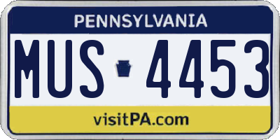 PA license plate MUS4453
