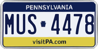 PA license plate MUS4478