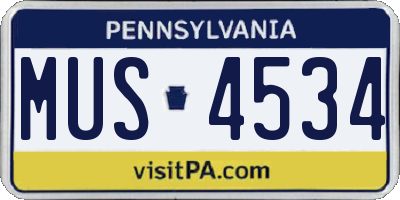 PA license plate MUS4534