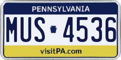 PA license plate MUS4536