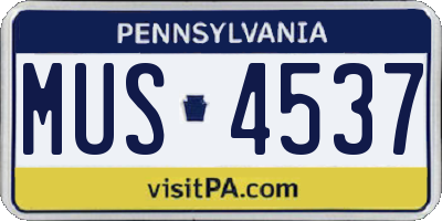 PA license plate MUS4537