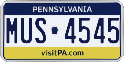 PA license plate MUS4545