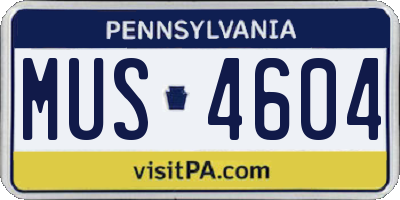 PA license plate MUS4604