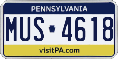 PA license plate MUS4618
