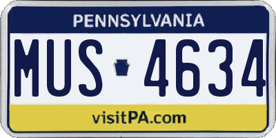 PA license plate MUS4634