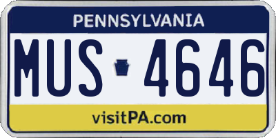 PA license plate MUS4646
