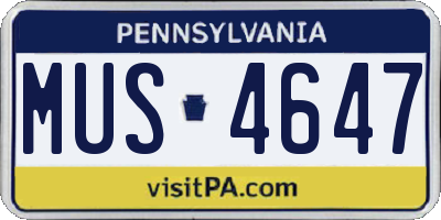 PA license plate MUS4647