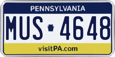 PA license plate MUS4648