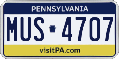 PA license plate MUS4707