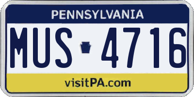 PA license plate MUS4716