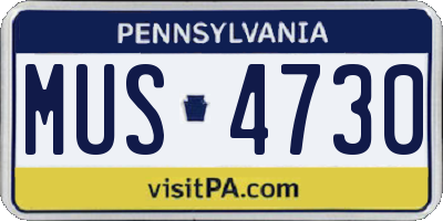 PA license plate MUS4730