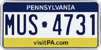 PA license plate MUS4731