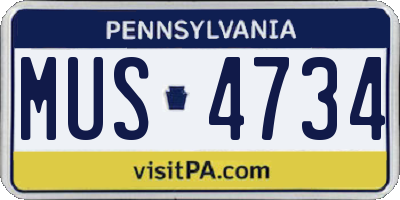 PA license plate MUS4734