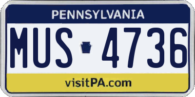 PA license plate MUS4736