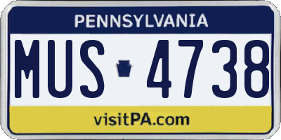 PA license plate MUS4738